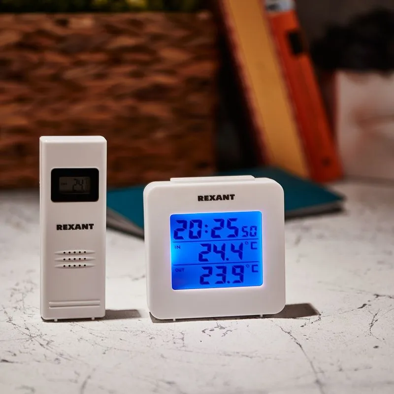 Термометр электронный с часами и беспроводным выносным датчиком REXANT - Фото 2