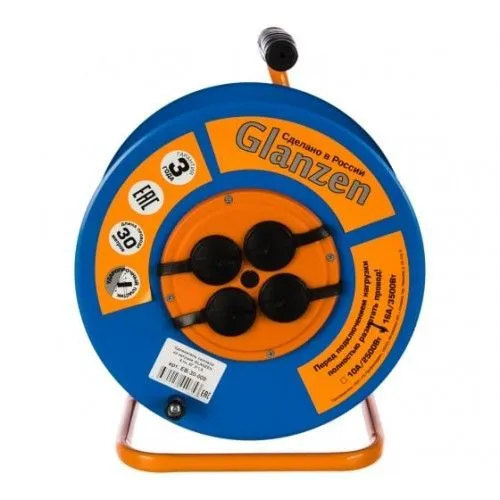 Удлинитель силовой на катушке GLANZEN 4 гн. КГ 3х1,5 арт. EB-30-009 EB-30-009