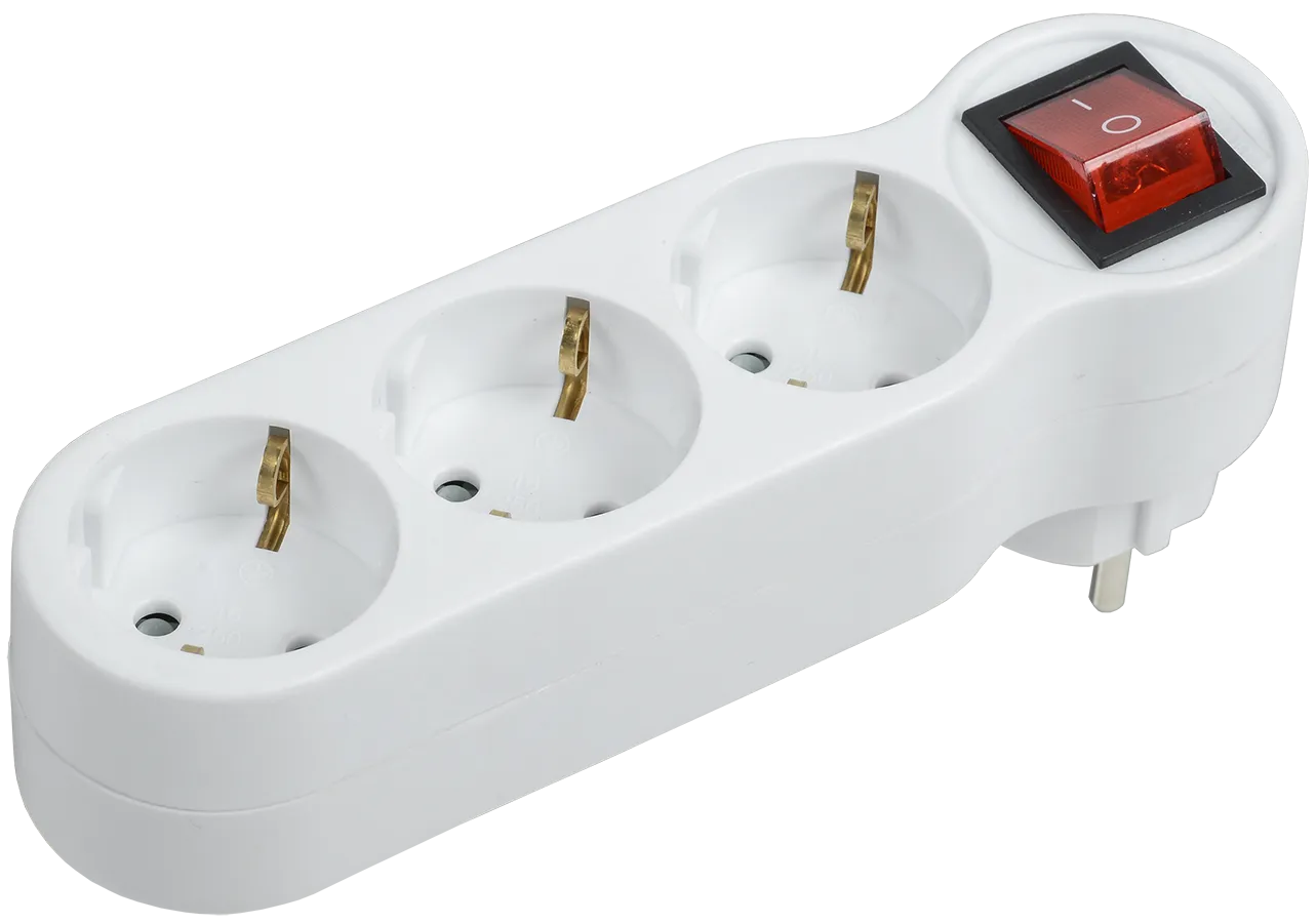 Тройник Т-01/03В 3 места с заземлением 16А с выключателем белый IEK