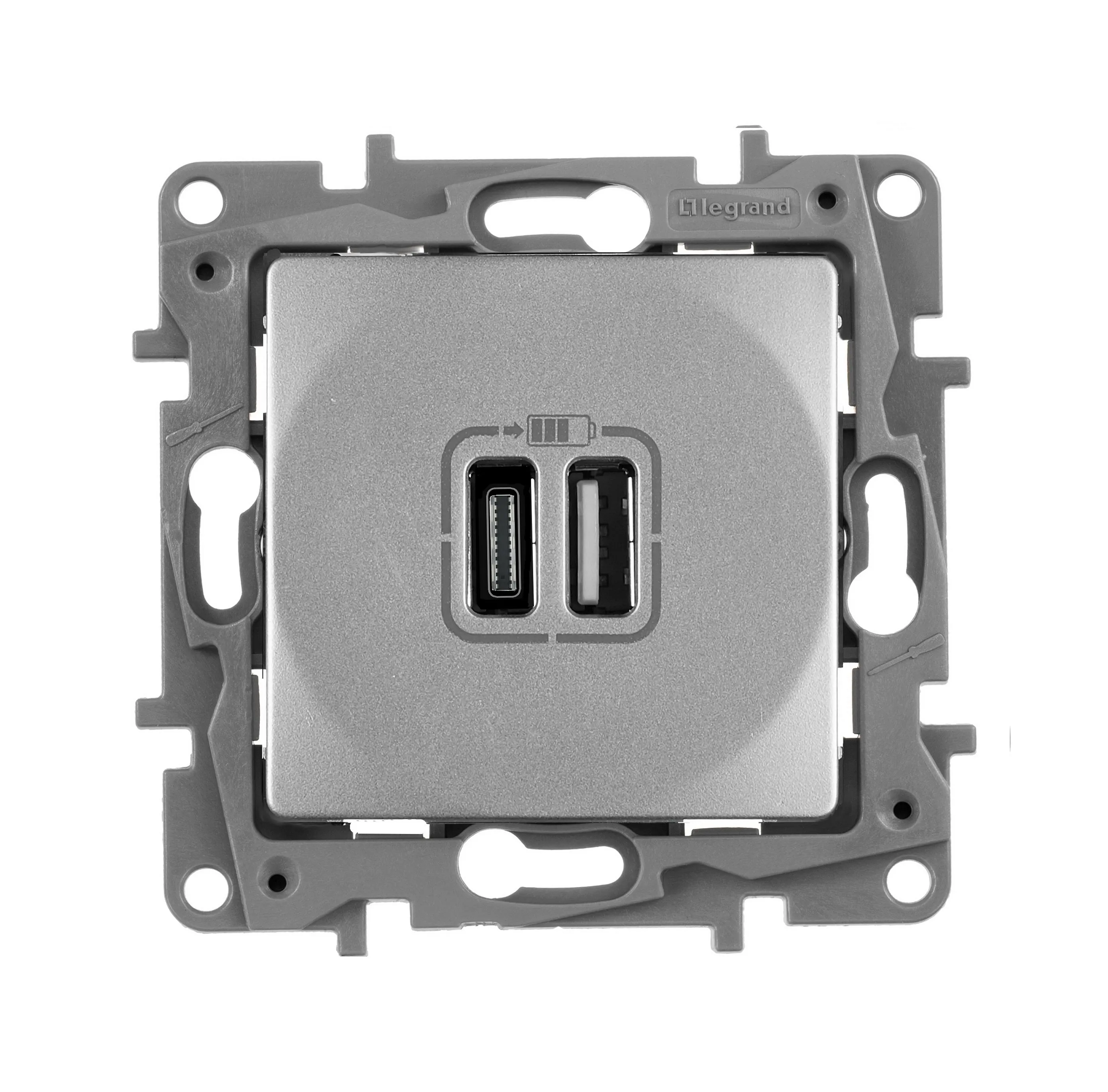 ETIKA Розетка USB A+C 15Вт алюминий 672436