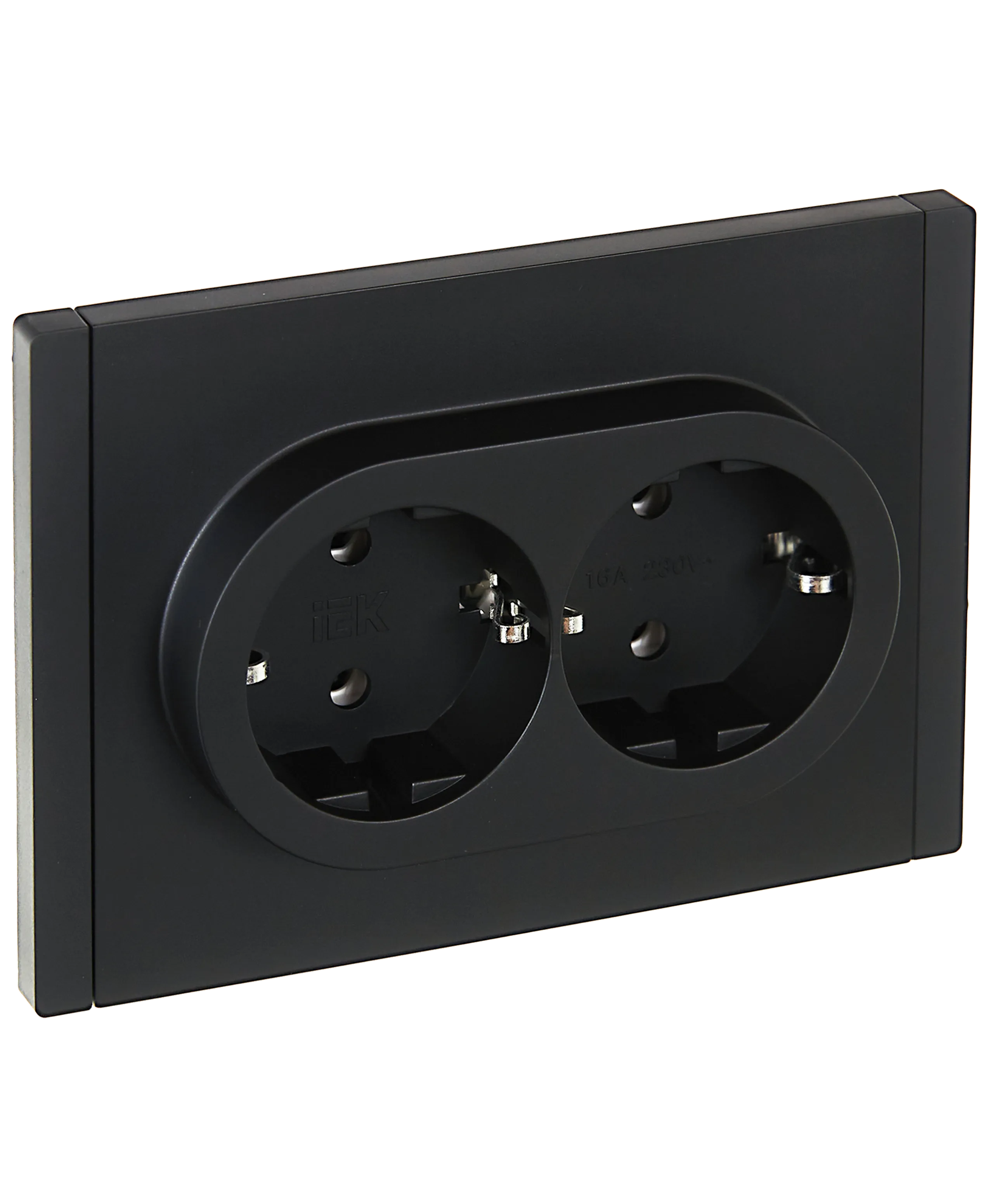 FORTE&PIANO Розетка 2-местная с заземлением без защитных шторок безвинтовое крепление 16А FP124 черный IEK
