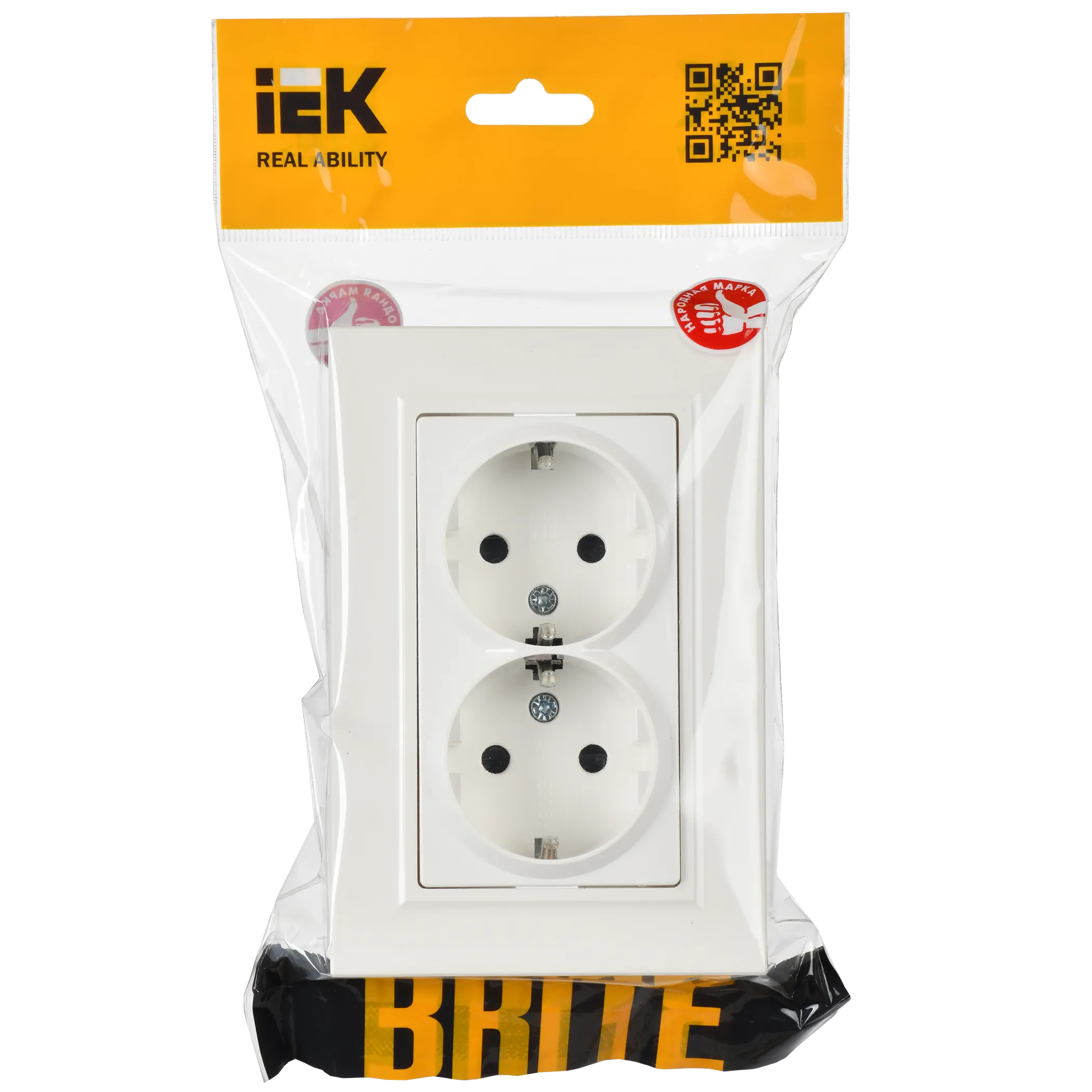 BRITE Розетка 2-местная с заземлением с защитными шторками 16А в сборе РСш12-3-БрБ белый IEK - Фото 5