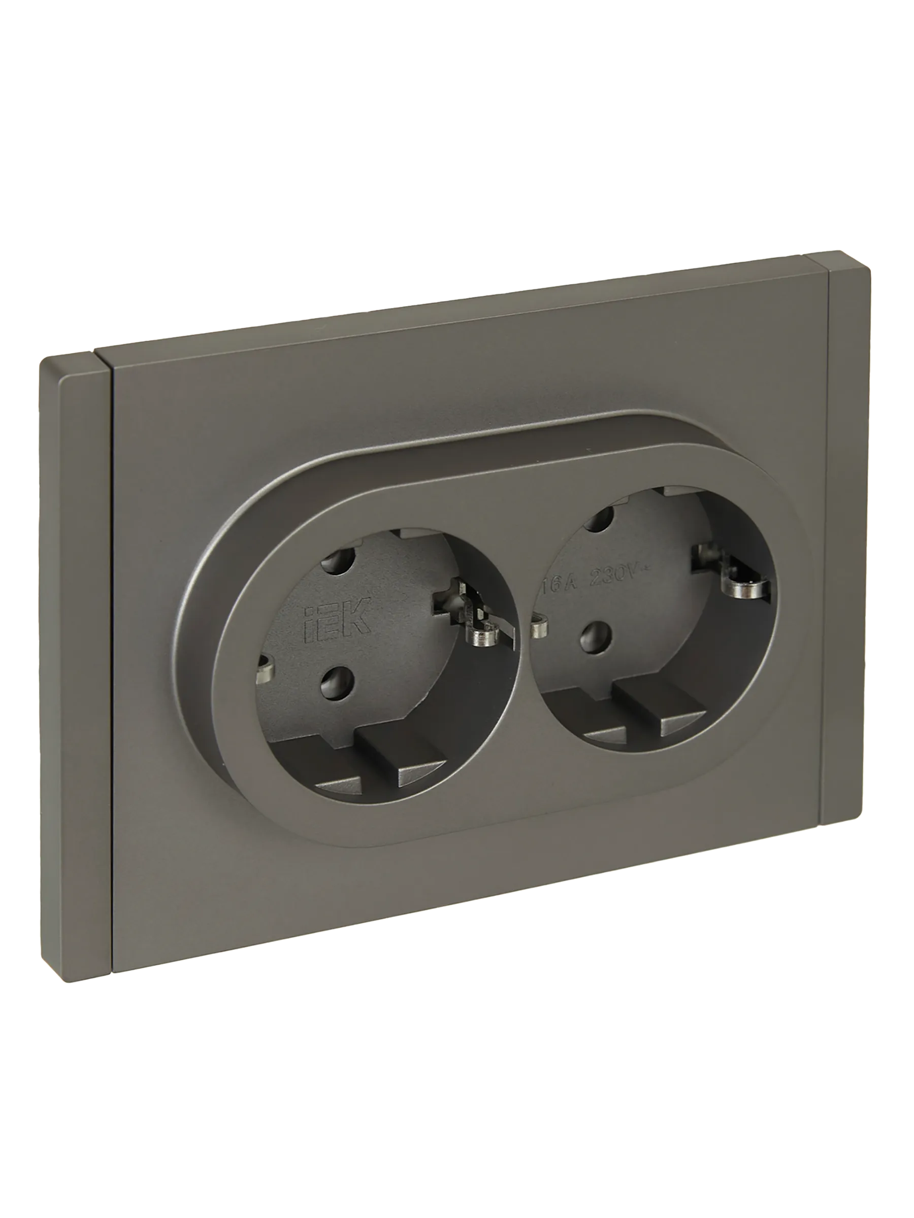 FORTE&PIANO Розетка 2-местная с заземлением без защитных шторок безвинтовое крепление 16А FP524 сталь IEK FP-R21-16-1-K46