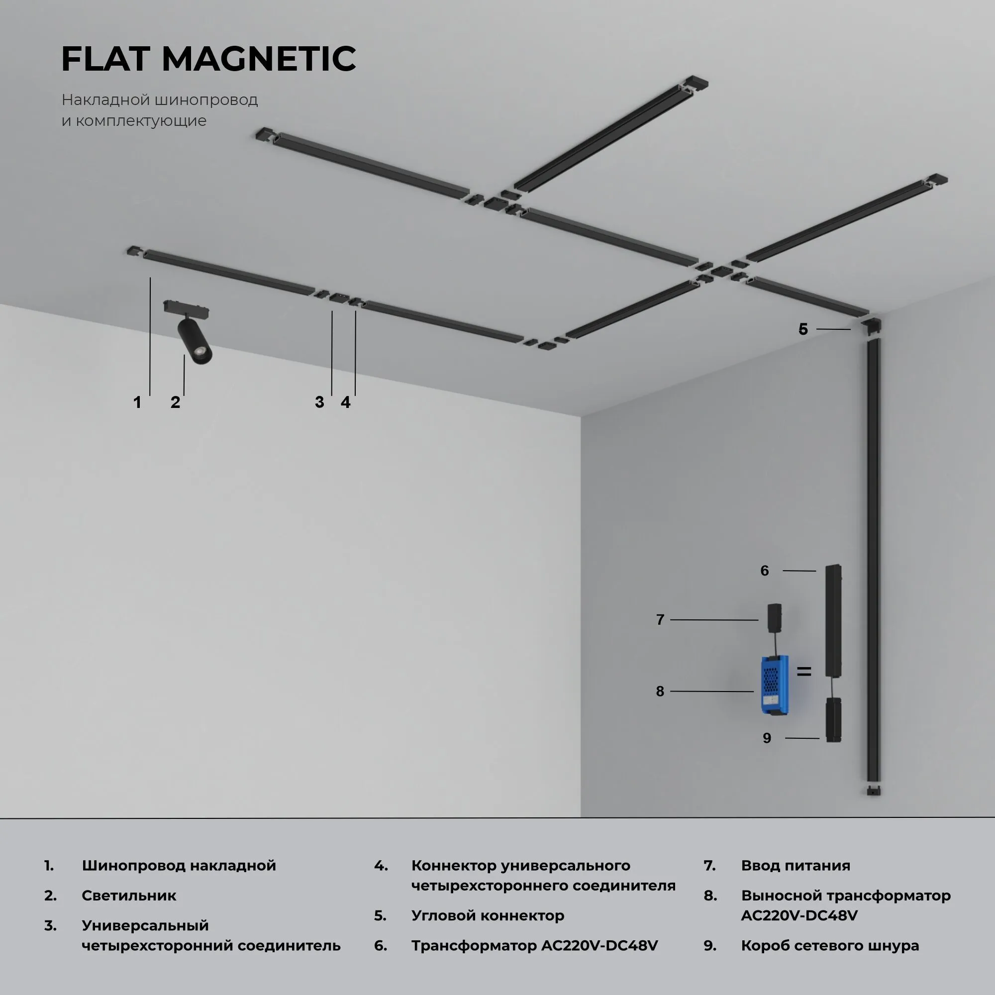 Flat Magnetic Коннектор для четырёхстороннего соединителя накладного шинопровода (чёрный) 85004/00 E - Фото 8
