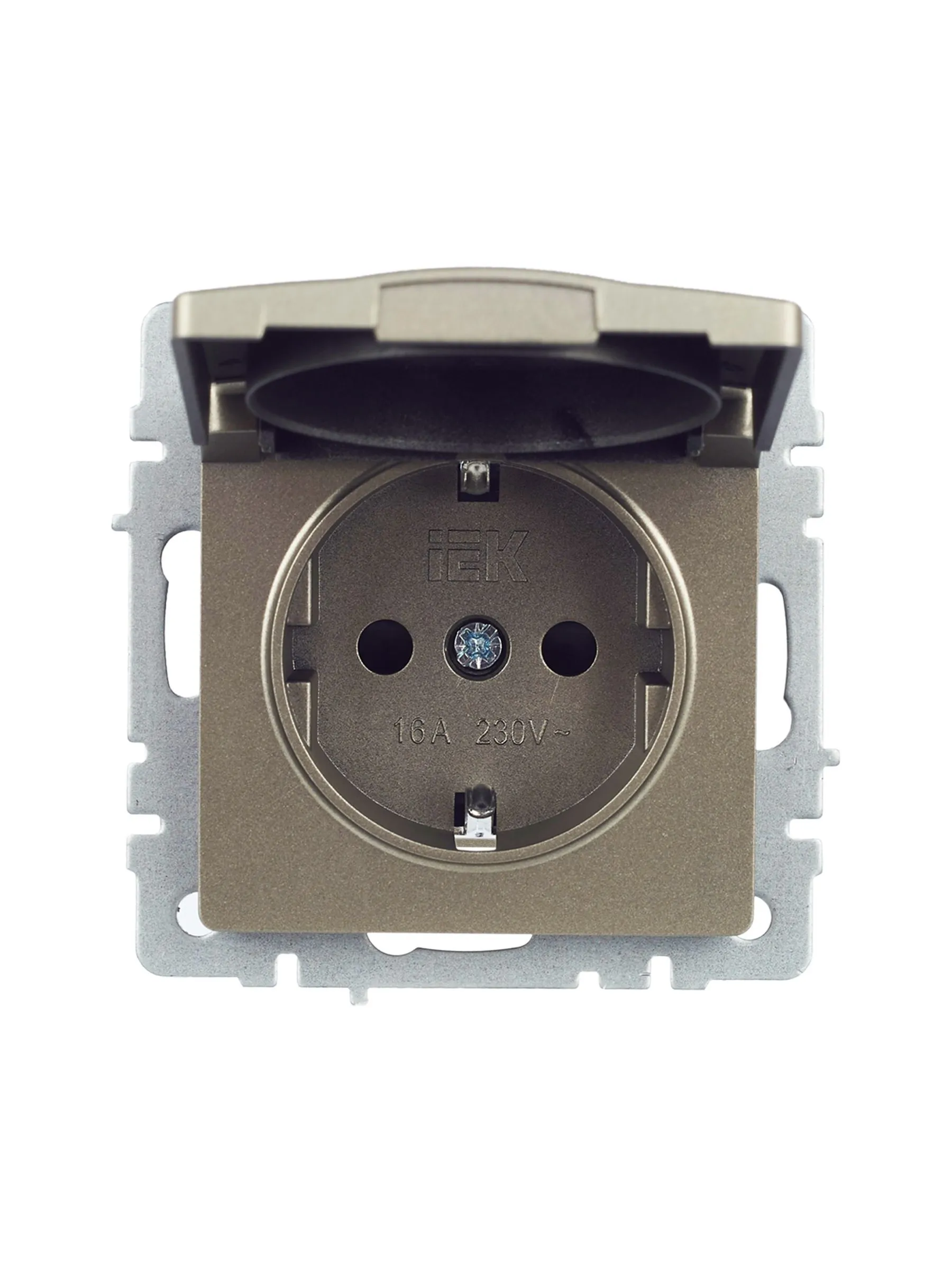 BRITE Розетка 1-местная с заземлением с защитными шторками и крышкой 16А IP20 РСбш10-3-БрШ шампань IEK - Фото 6