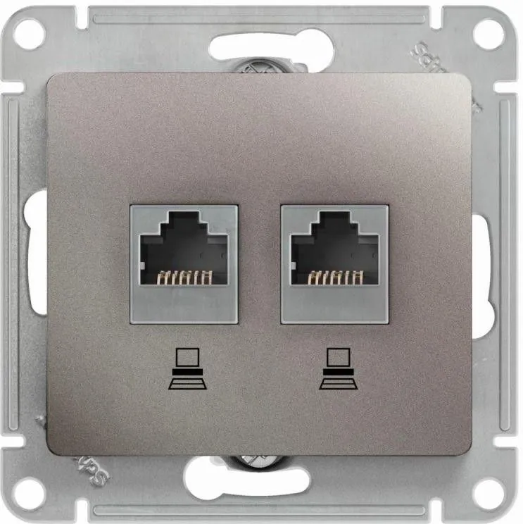 Розетка компьютерная 2-м Glossa RJ45 кат.5E механизм платина SE GSL001285KK