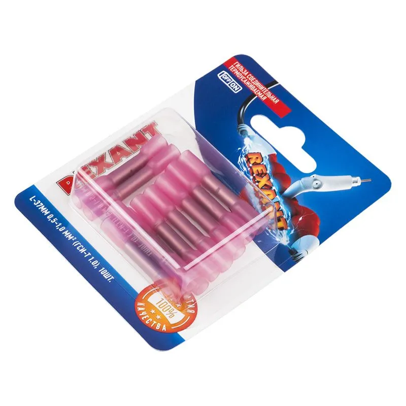 Соединительная гильза изолированная термоусаживаемая L-37 мм 0.5-1 мм² (ГСИ-т 1.0/ГСИ-т 0,5-1,0) красная, в упак. 10 шт. REXANT - Фото 2