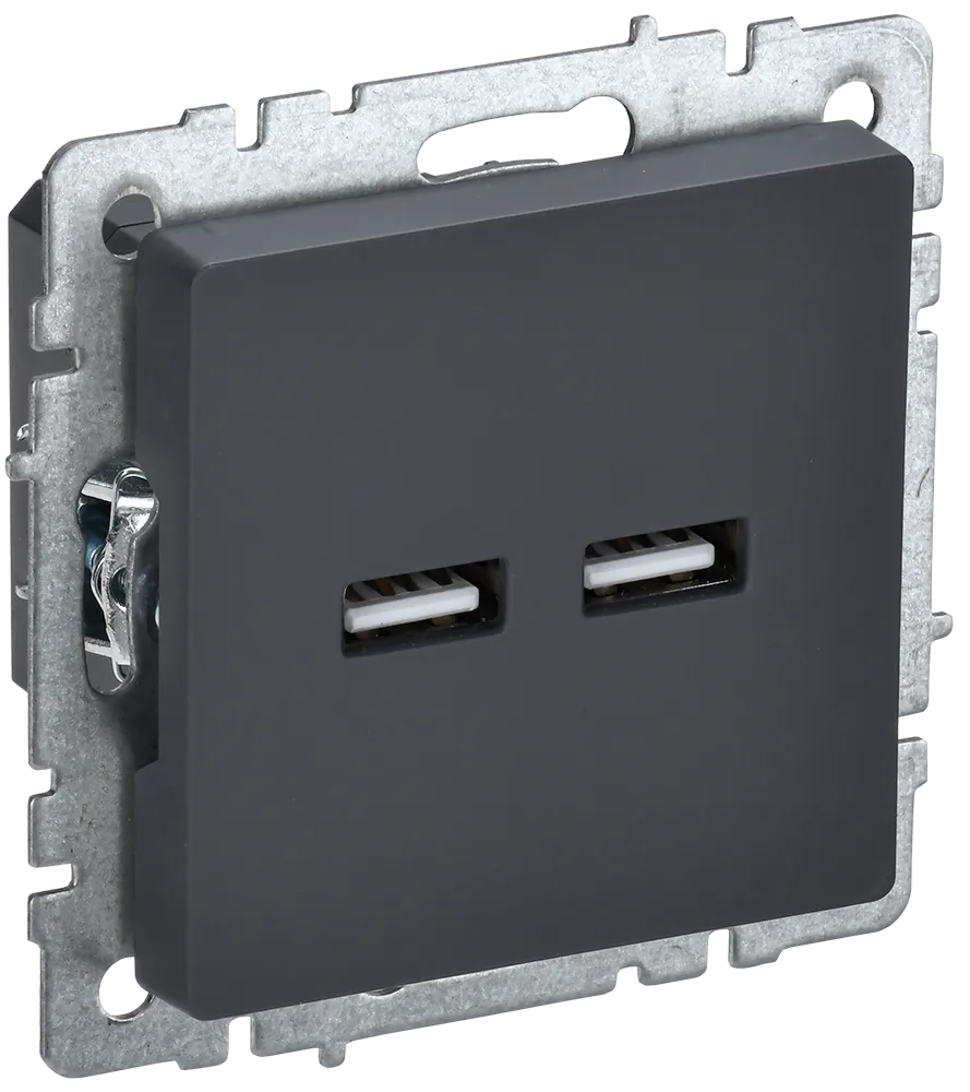 BRITE Розетка USB A+A 5В 3,1А РЮ10-1-БрГ графит IEK