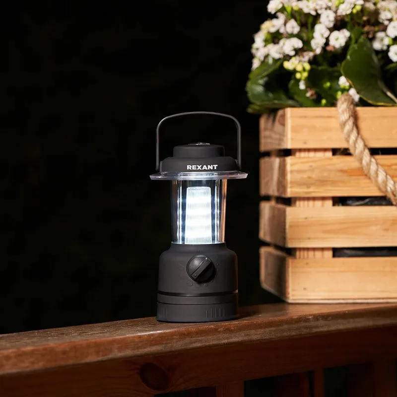 Фонарь кемпинговый с компасом, противоскользящий пластик «черный вельвет», складная петля для подвеса, регулировка яркости, 3хАА REXANT - Фото 2