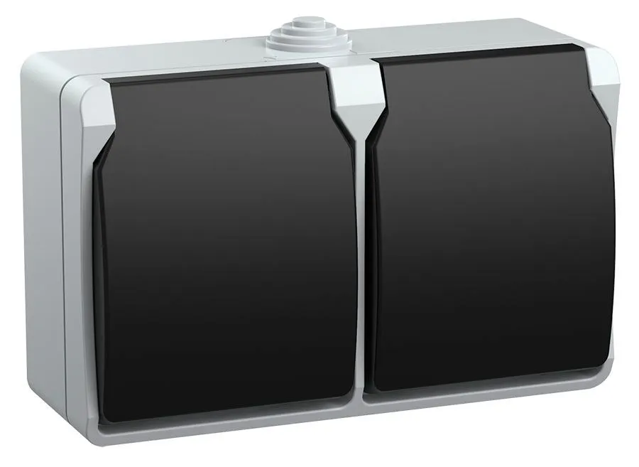 FORS Розетка 2-местная с заземлением для открытой установки 16А IP54 РСб22-3-ФСр серый IEK ERS22-K03-16-54-DC