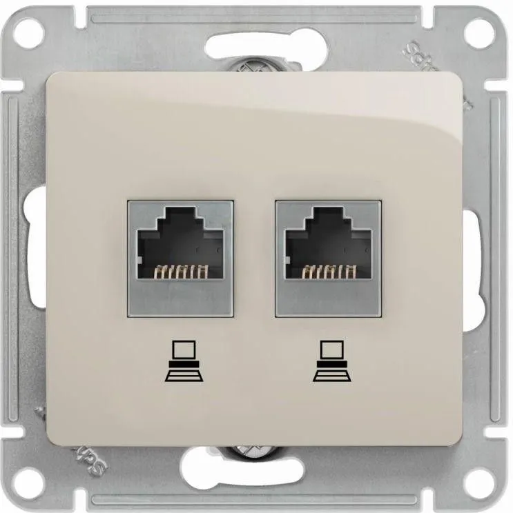Розетка компьютерная 2-м Glossa RJ45 кат.5E механизм молочн. SE GSL000985KK