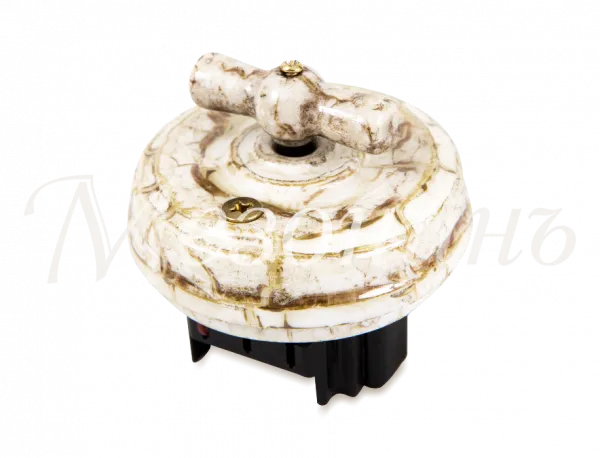 Выключатель ретро фарфоровый поворотный на два положения, для включения из 2-х мест (проходной, D70x