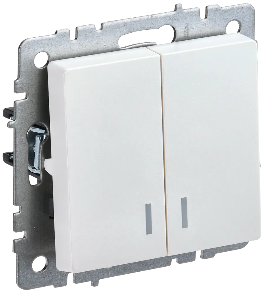 BRITE Выключатель 2-клавишный с индикацией 10А ВС10-2-1-БрЖ жемчуг IEK