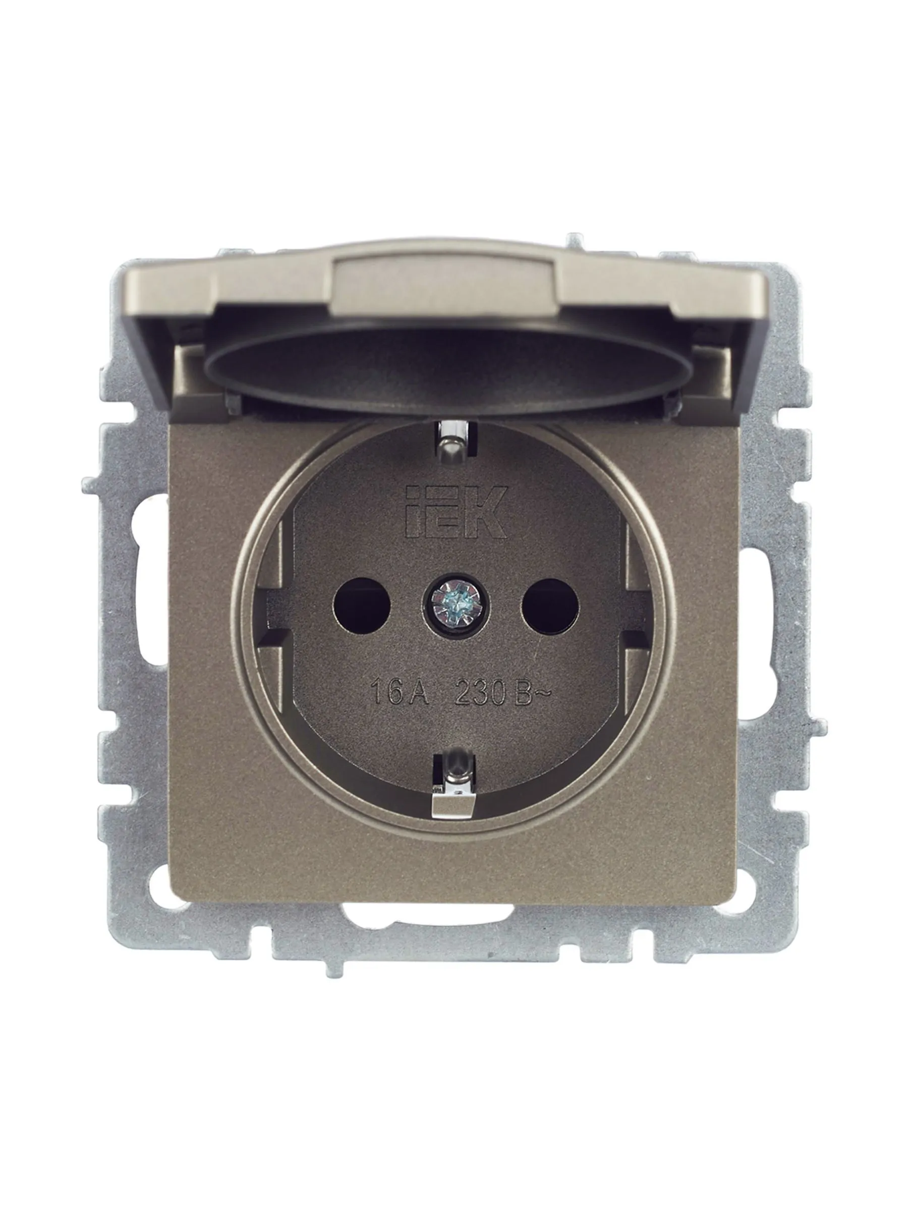 BRITE Розетка 1-местная с заземлением с защитными шторками и крышкой 16А IP44 РСбш10-3-44-БрШ шампань IEK - Фото 8