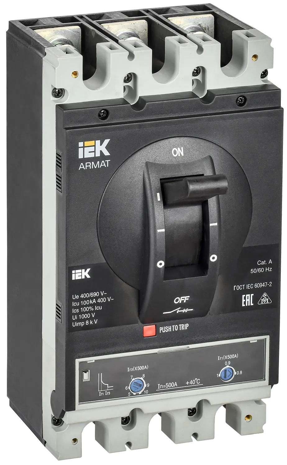 ARMAT Автоматический выключатель в литом корпусе 3P типоразмер I 100кА 500А расцепитель термомагнитный регулируемый IEK