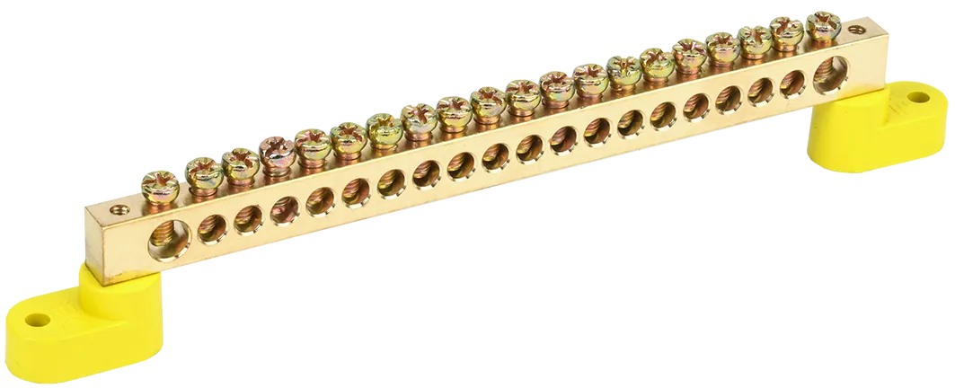 Шина PE "земля" на двух угловых изоляторах ШНИ-8х12-20-У2-Ж IEK