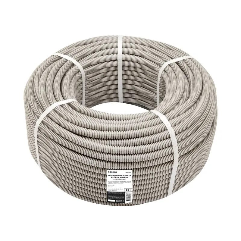 Труба гофрированная из ПВХ, с зондом, Ø25мм (бухта 50 м/уп) REXANT - Фото 2