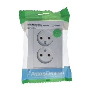 Розетка 2-м СП AtlasDesign 16А IP20 без заземл. в сборе алюм. SE ATN000320 1240229