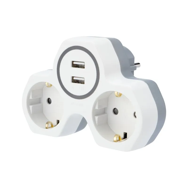 Двойник электрический 16А с/з и защитными шторками + 2 USB порта, 2,4 А, белый REXANT 11-1089