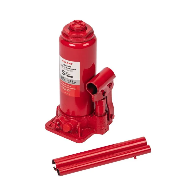 Домкрат гидравлический бутылочный 5т в пластиковом кейсе REXANT - Фото 2