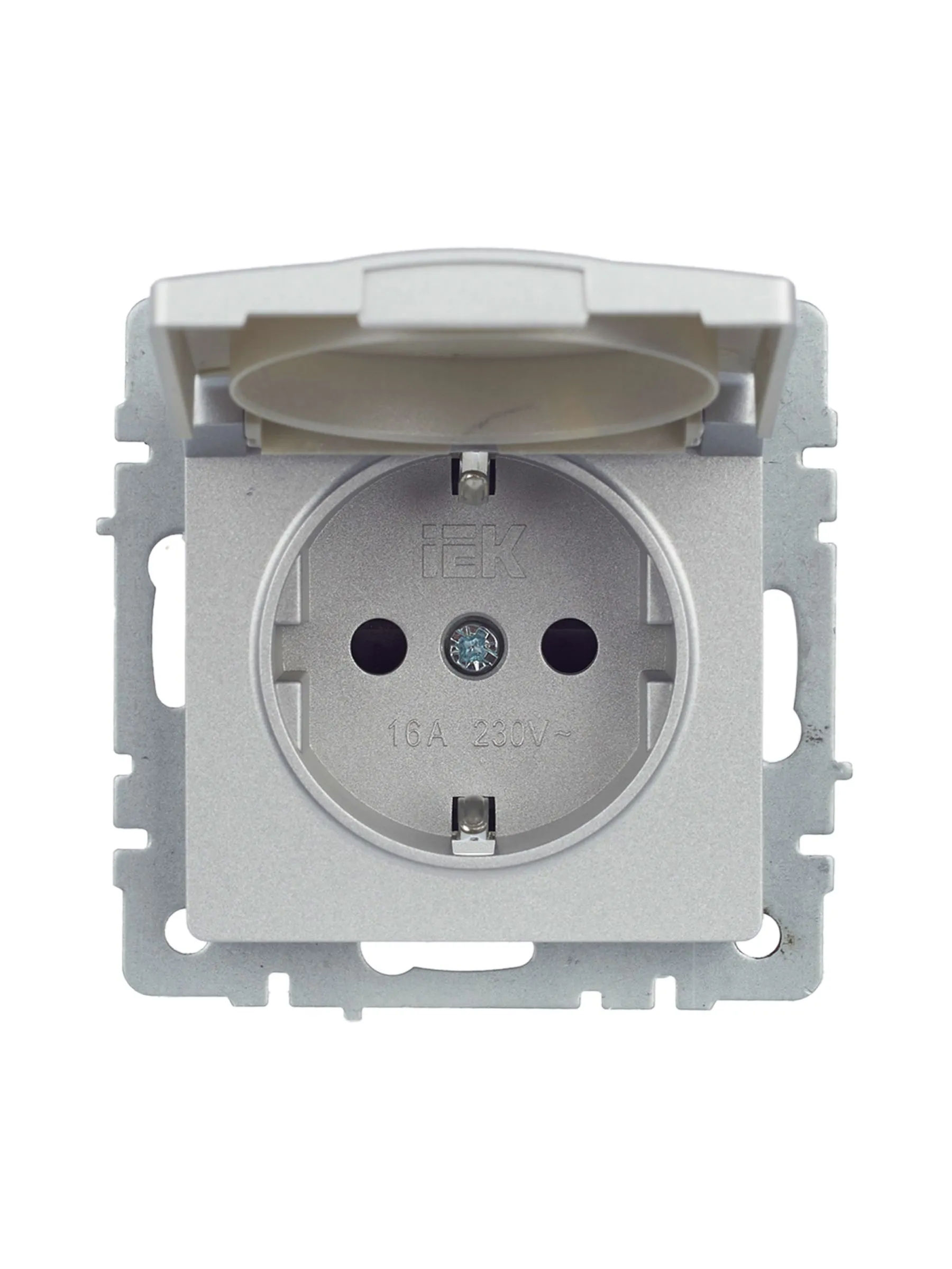 BRITE Розетка 1-местная с заземлением с защитными шторками и крышкой 16А IP44 РСбш10-3-44-БрА алюминий IEK - Фото 3