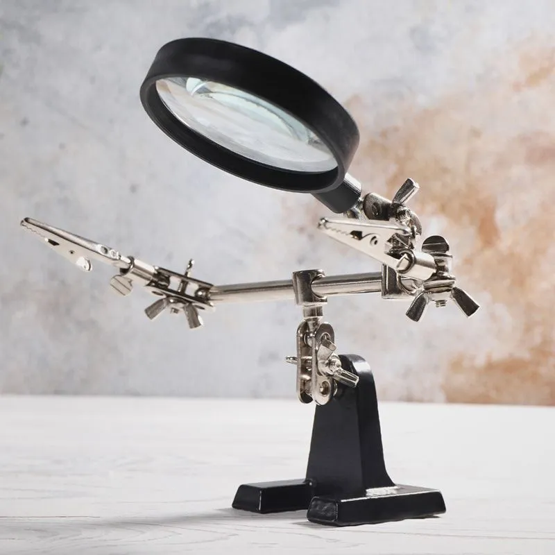 Держатель Третья рука, 2 зажима, лупа 60мм (2.5х), основание чугун REXANT - Фото 2