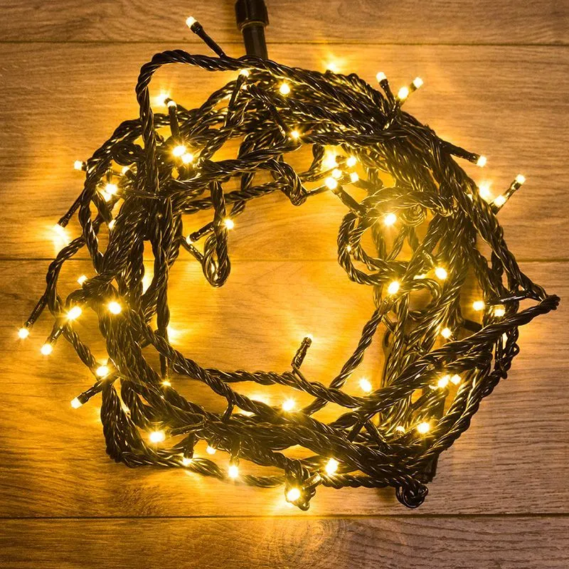 Гирлянда Нить управляемая 10м 100 LED ЗОЛОТОЙ черный ПВХ IP65 свечение с динамикой 230В контроллер в комплекте NEON-NIGHT 303-138