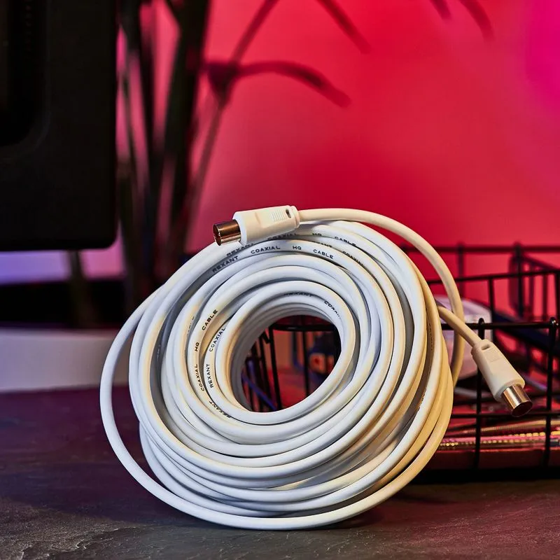 Шнур ТВ гнездо - ТВ штекер, 15м, белый REXANT - Фото 2