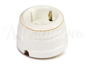 Розетка ретро фарфоровая двухполюсная с з/к,  в компл с подъемной рамкой 16А 250В, цвет - белый GE70301-50