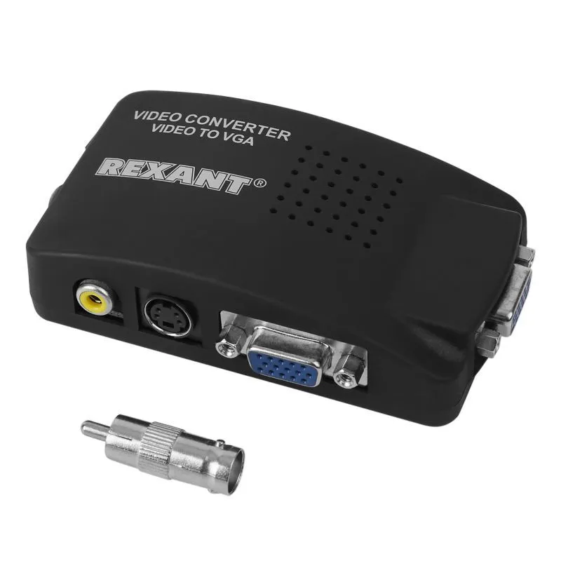 Конвертер BNC/RCA + S-video на VGA, пластик REXANT 17-6910
