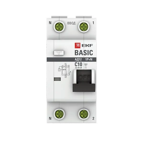 АВДТ АД-12 1P+N 10А х-ка C 30мА тип АС эл. 4,5кА BASIC - Фото 2