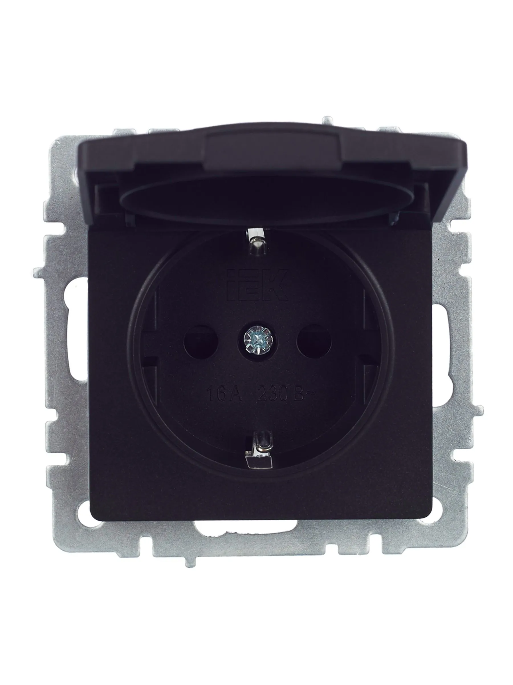 BRITE Розетка 1-местная с заземлением с защитными шторками и крышкой 16А IP44 РСбш10-3-44-БрЧ черный IEK - Фото 5