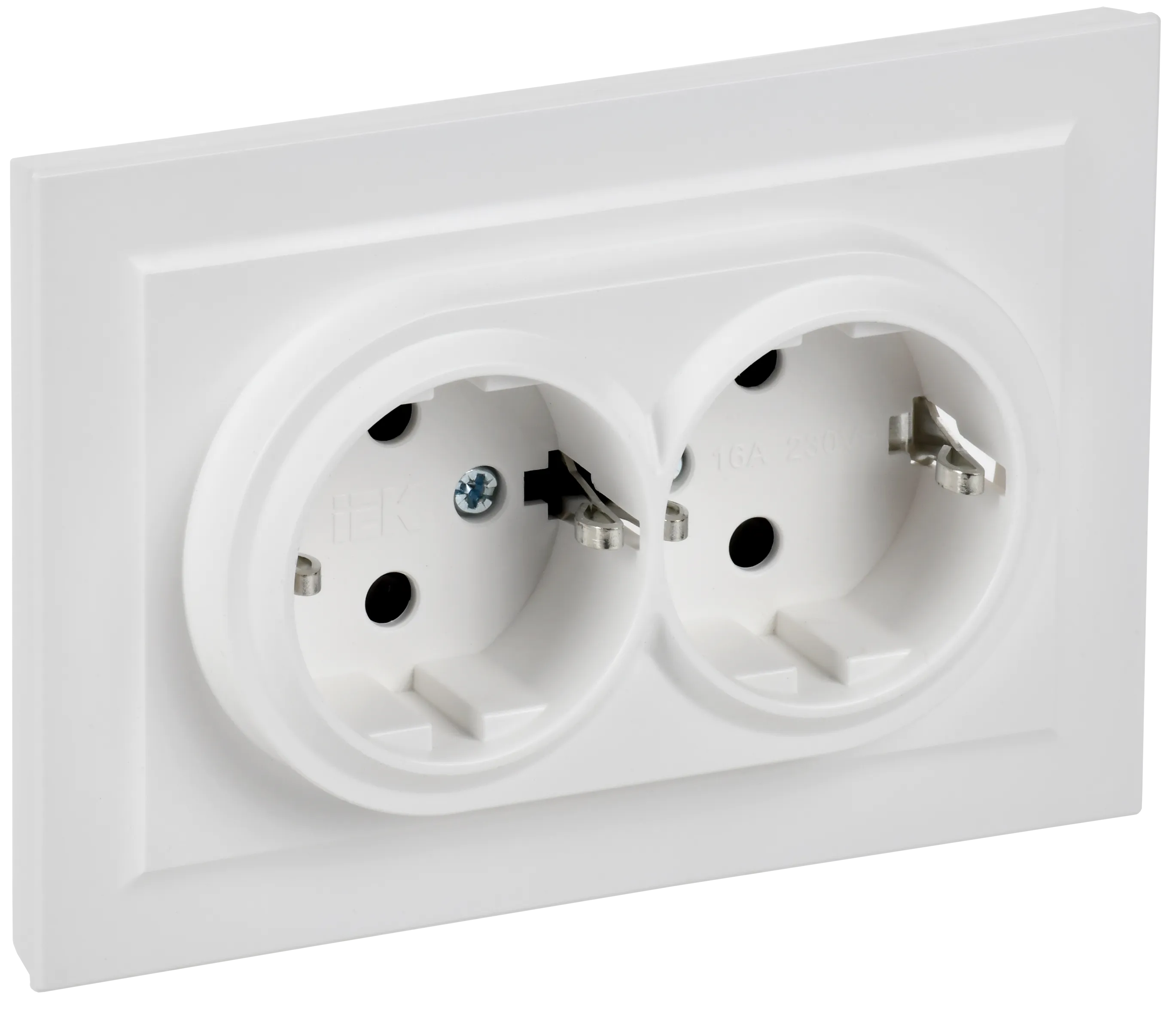 BRITE Розетка 2-местная с заземлением с защитными шторками 16А в сборе РСш12-3-БрАБ арктический белый IEK BR-R24-16-K91-F