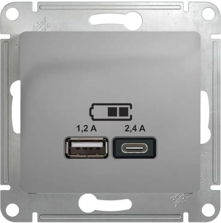 Розетка USB Glossa тип A+C 5В/2.4А 2х5В/1.2А механизм алюм. SE GSL000339
