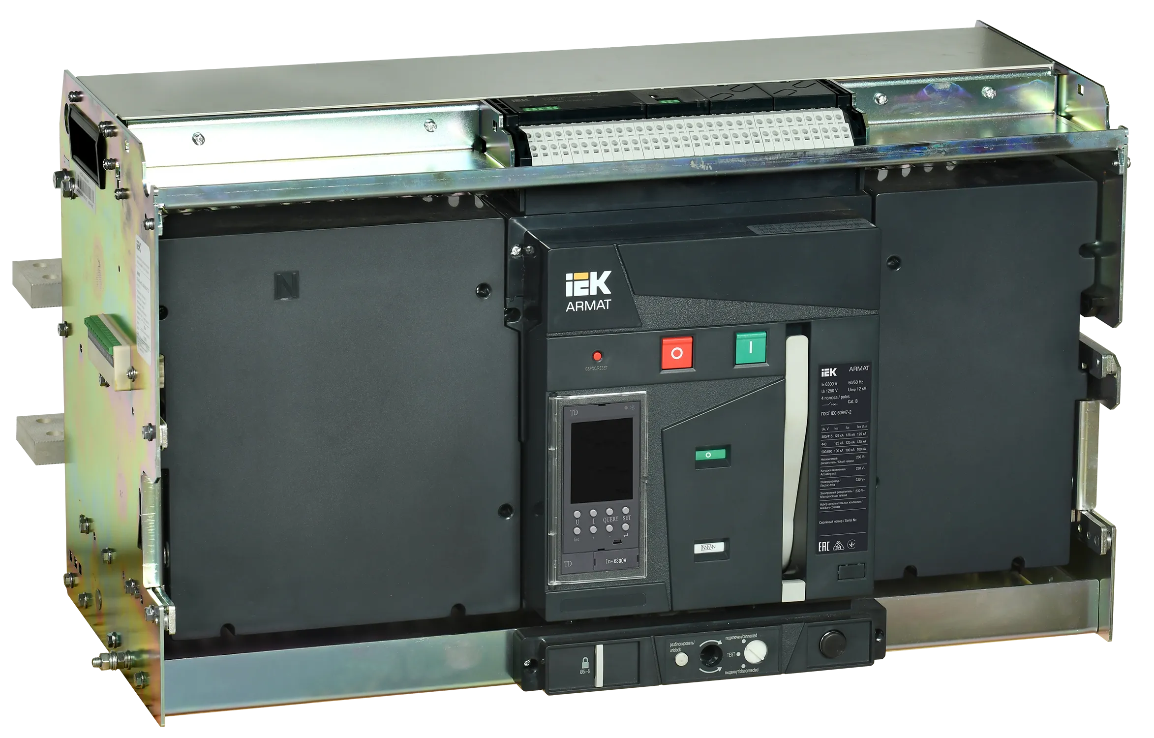 ARMAT AR-A6V TD63 4P W HR Выключатель автоматический воздушный 125кА расцепитель TD 6300А 4P выдвижной с аксессуарами ~220-240В: реле отключения, реле