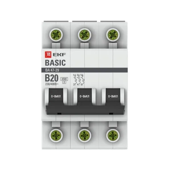 Авт. выкл. 3P 20А (B) 4,5кА ВА 47-29 - Фото 2