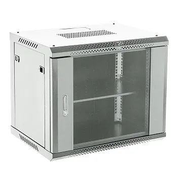 Настенный шкаф 19" 9U 600×600×501 (ШxГxВ), дверь стекло, металлическая задняя стенка, боковые съемные стенки, RAL 7035 REXANT
