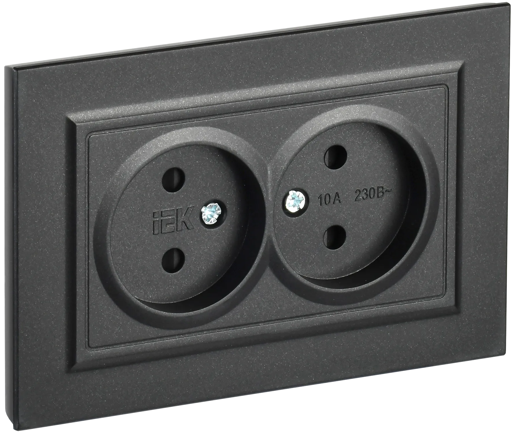 BRITE Розетка 2-местная без заземления с защитными шторками 10А в сборе РСш12-2-БрЧ черный IEK BR-R23-10-K02-F