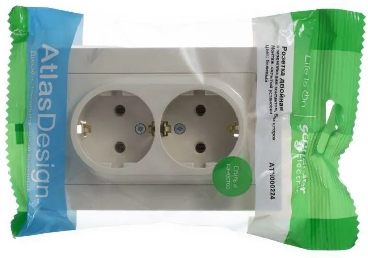 Розетка 2-м СП AtlasDesign 16А IP20 с заземл. в сборе беж. SE ATN000224 - Фото 2