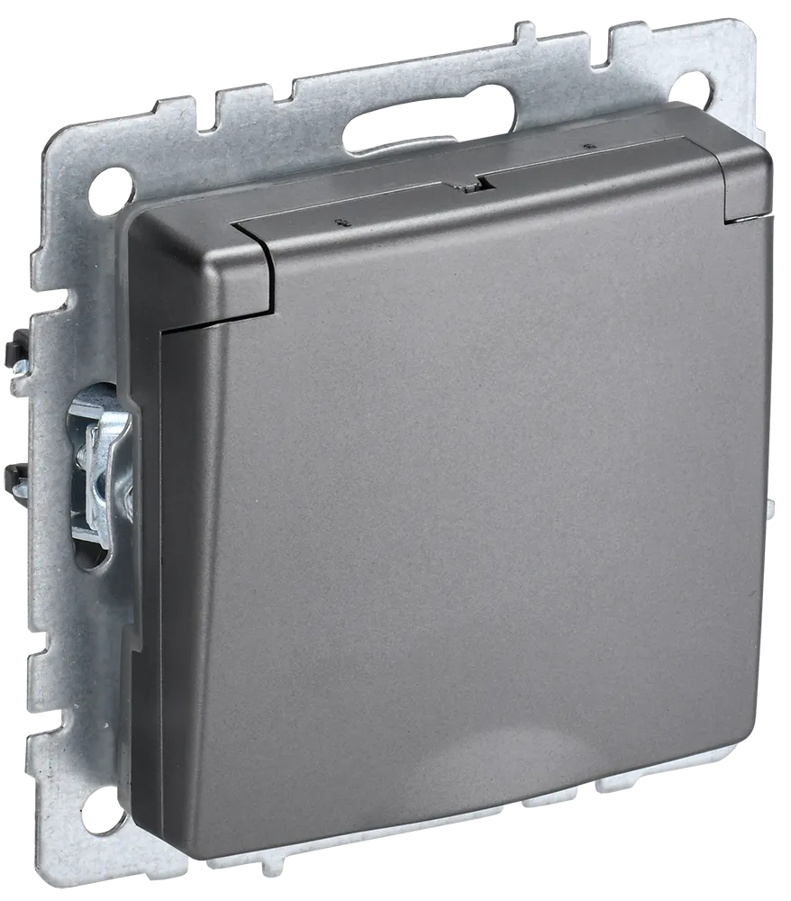 BRITE Розетка 1-местная с заземлением с защитными шторками и крышкой 16А IP20 РСбш10-3-БрС сталь IEK BR-R16-16-K46