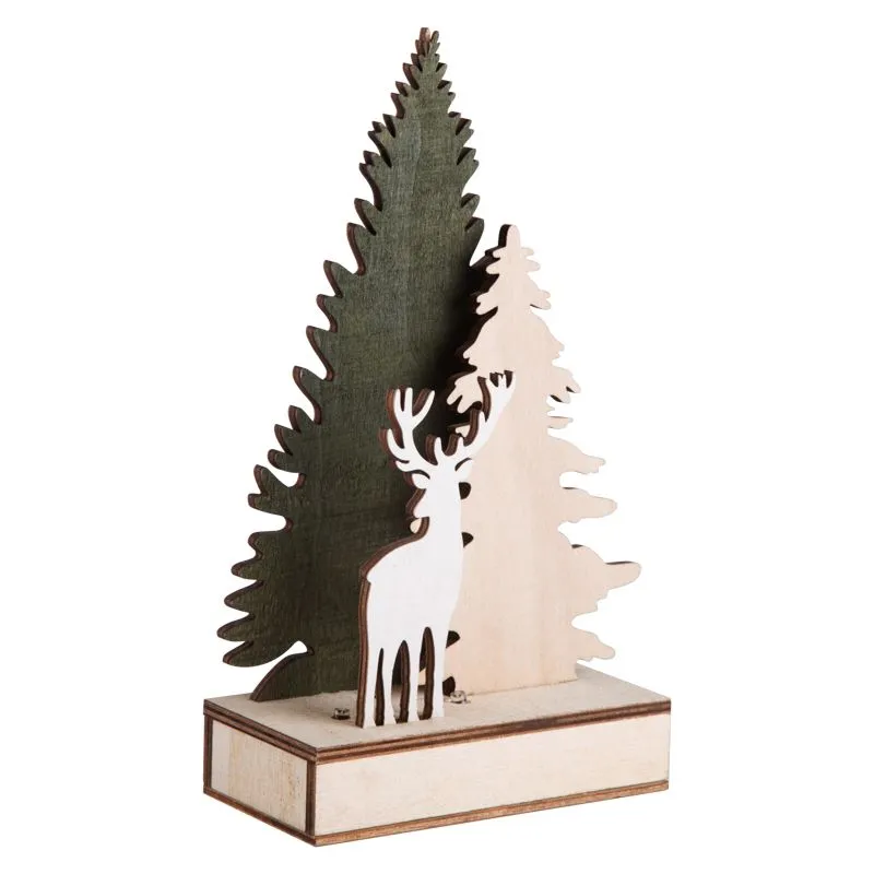 Деревянная фигурка с подсветкой Елочка с оленем 12x6x21,5 см - Фото 5