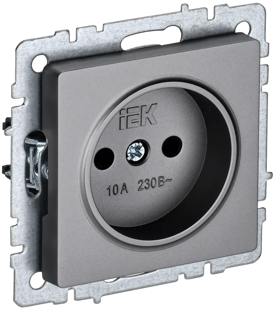 BRITE Розетка 1-местная без заземления без защитных шторок 10А РС10-1-0-БрС сталь IEK BR-R10-10-K46