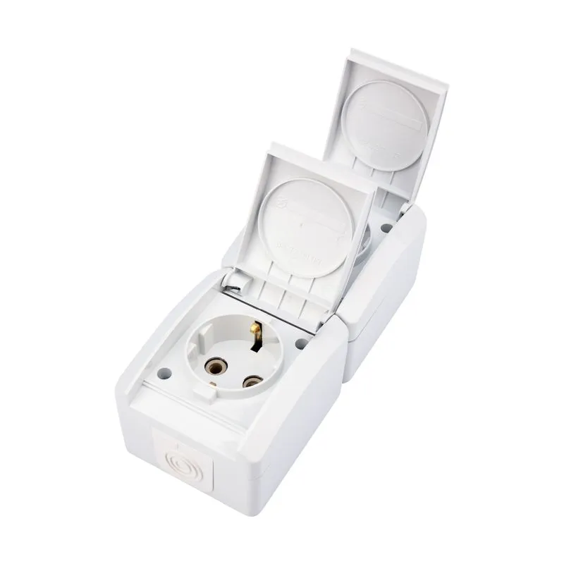 Блок вертикальный 2 розетки (керамика) INDUSTRIAL IP54 с/з, о/у, белый KRANZ - Фото 2