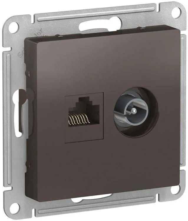 Розетка компьютерная + телевизионная 2-м AtlasDesign RJ45 кат.5E + TV механизм мокко SE ATN000689
