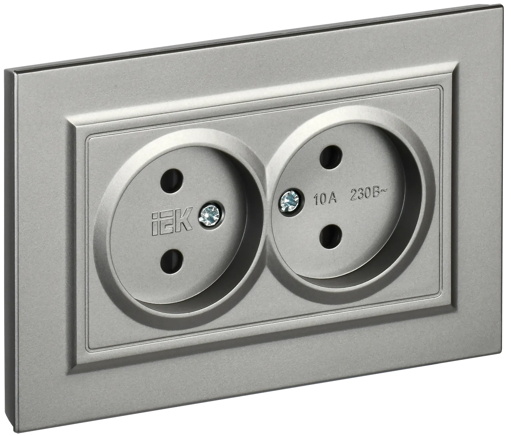 BRITE Розетка 2-местная без заземления с защитными шторками 10А в сборе РСш12-2-БрС сталь IEK BR-R23-10-K46-F