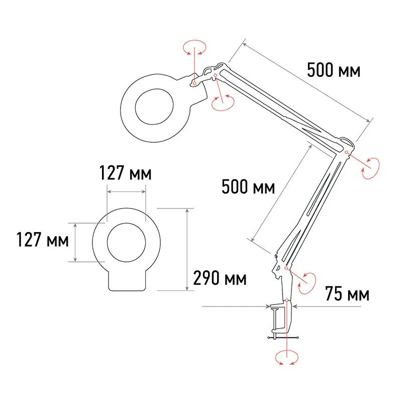 Лупа на струбцине круглая 5D с подсветкой и крышкой, ø127мм, белая (6025,ВО) REXANT - Фото 5