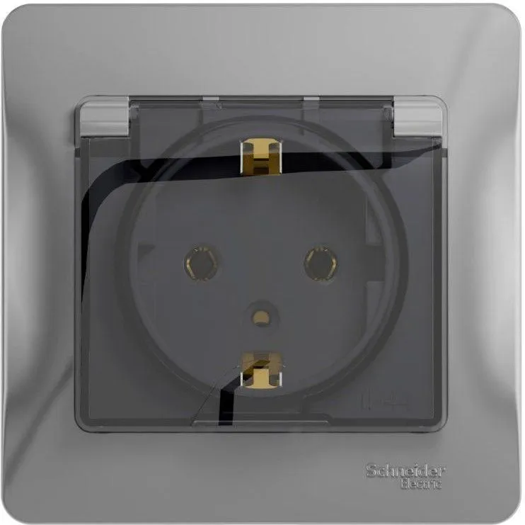 Розетка 1-м СП Glossa 16А IP20 с заземл. защ. шторки с крышкой в сборе алюм. SE GSL000346