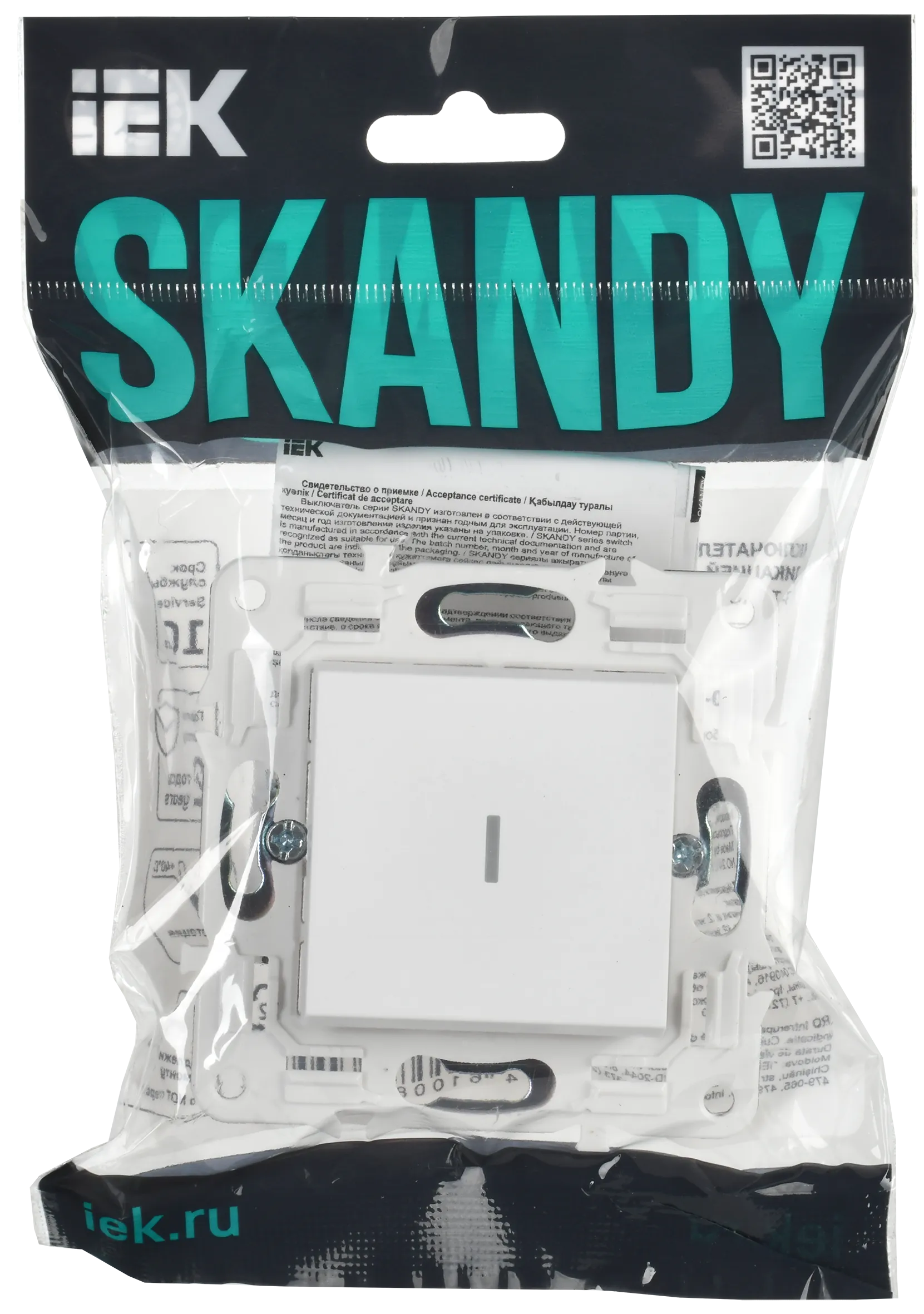 SKANDY Выключатель 1-клавишный проходной с индикацией 10А SK-V08W арктический белый IEK - Фото 2