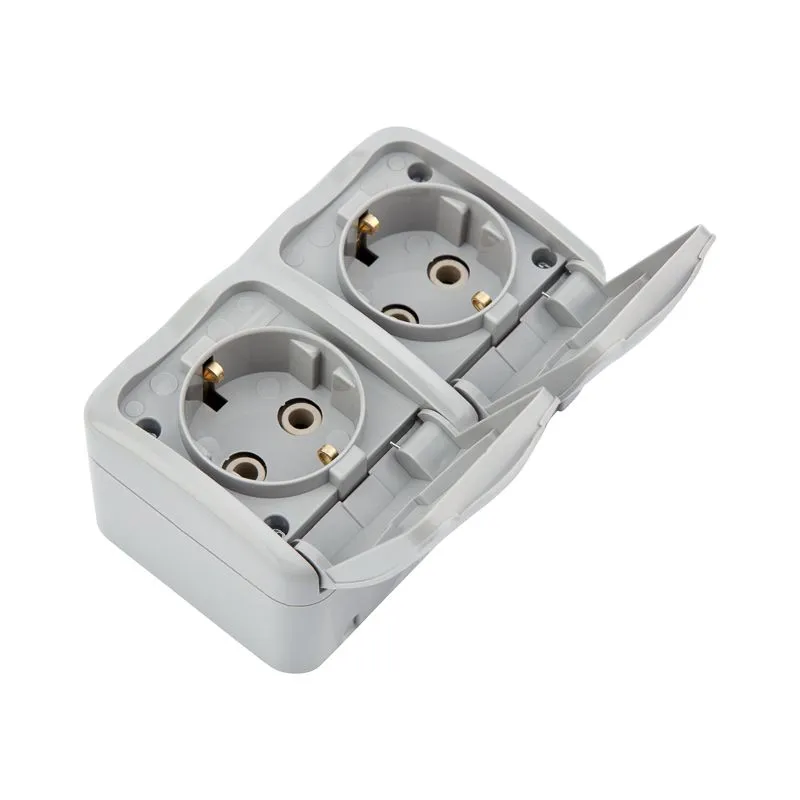 Блок горизонтальный 2 розетки (керамика) Mini OG IP54 с/з, о/у, серый KRANZ - Фото 3