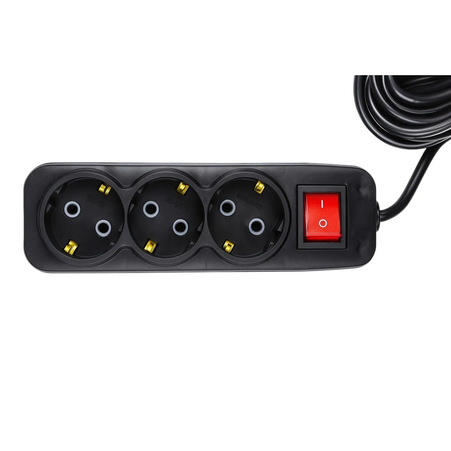 Удлинитель УБкн-03 бытовой с кнопкой ПВС 3*0,75 (10А) 3гн. 7м. черный DEKRON